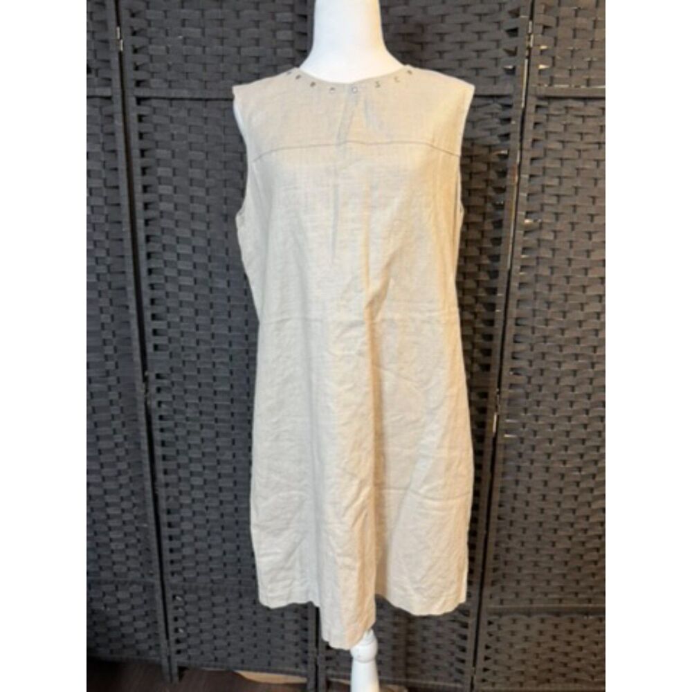 Cynthia Rowley Linen Blend Studded Shift Dress Beige Sleeveless Size 14